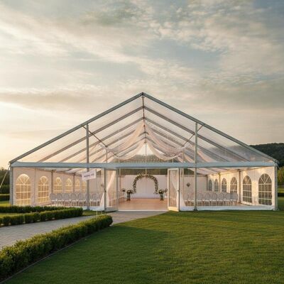 kupować Komercyjny Clear Span Aluminium Frame Party Tent NFPA 701 Ognioodporny PVC American Wedding Event Location produkcja online