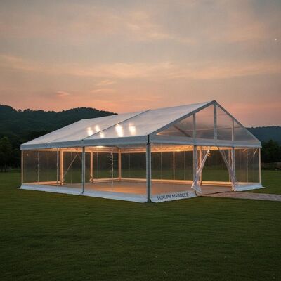 kupować 20x40FT Luxury Clear Span Wedding Marquee Tent Cathedral Peak Aluminium Frame z panoramicznymi ścianami bocznymi z PVC produkcja online