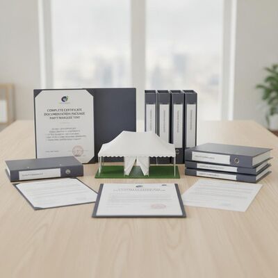 Complete Certificate Documentation Package Party Marquee Tent ISO CE SGS Test Reports Engineering Export Ready Canopy